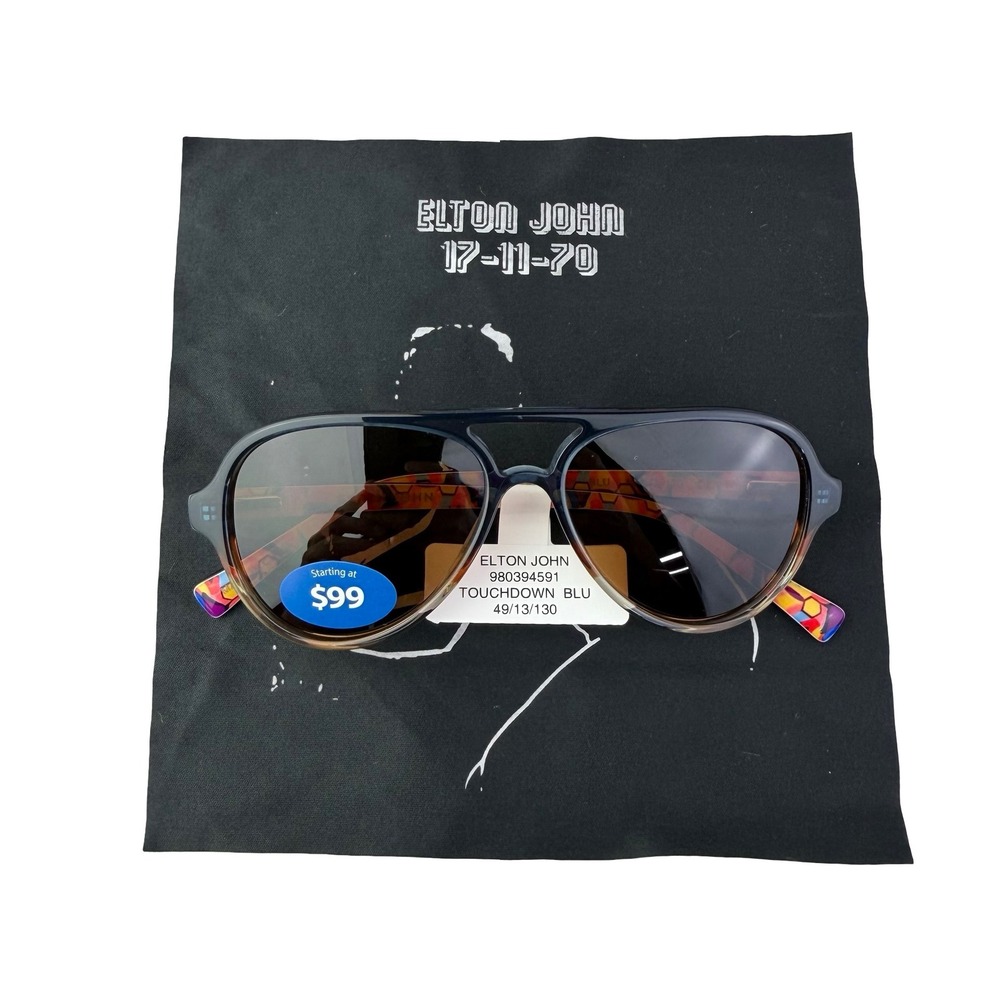 Elton John Touchdown - Blue Aviator Sunglasses Glasses w blue case & black cloth